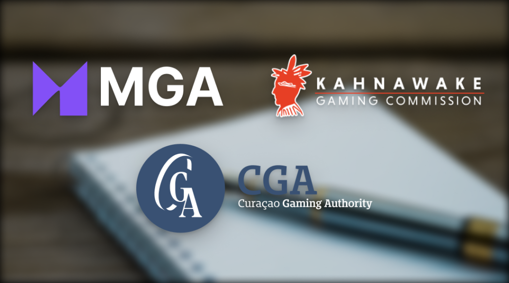Logos of MGA, Kahnawake and CGA gaming commissions.